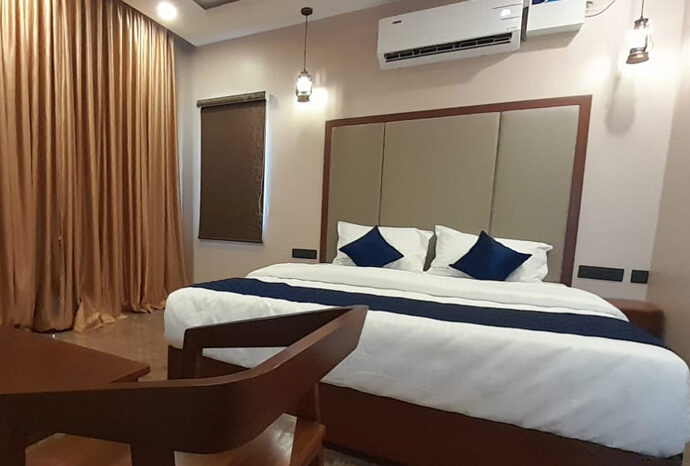 Outdoor swimming pool at luxury Pondicherry resort